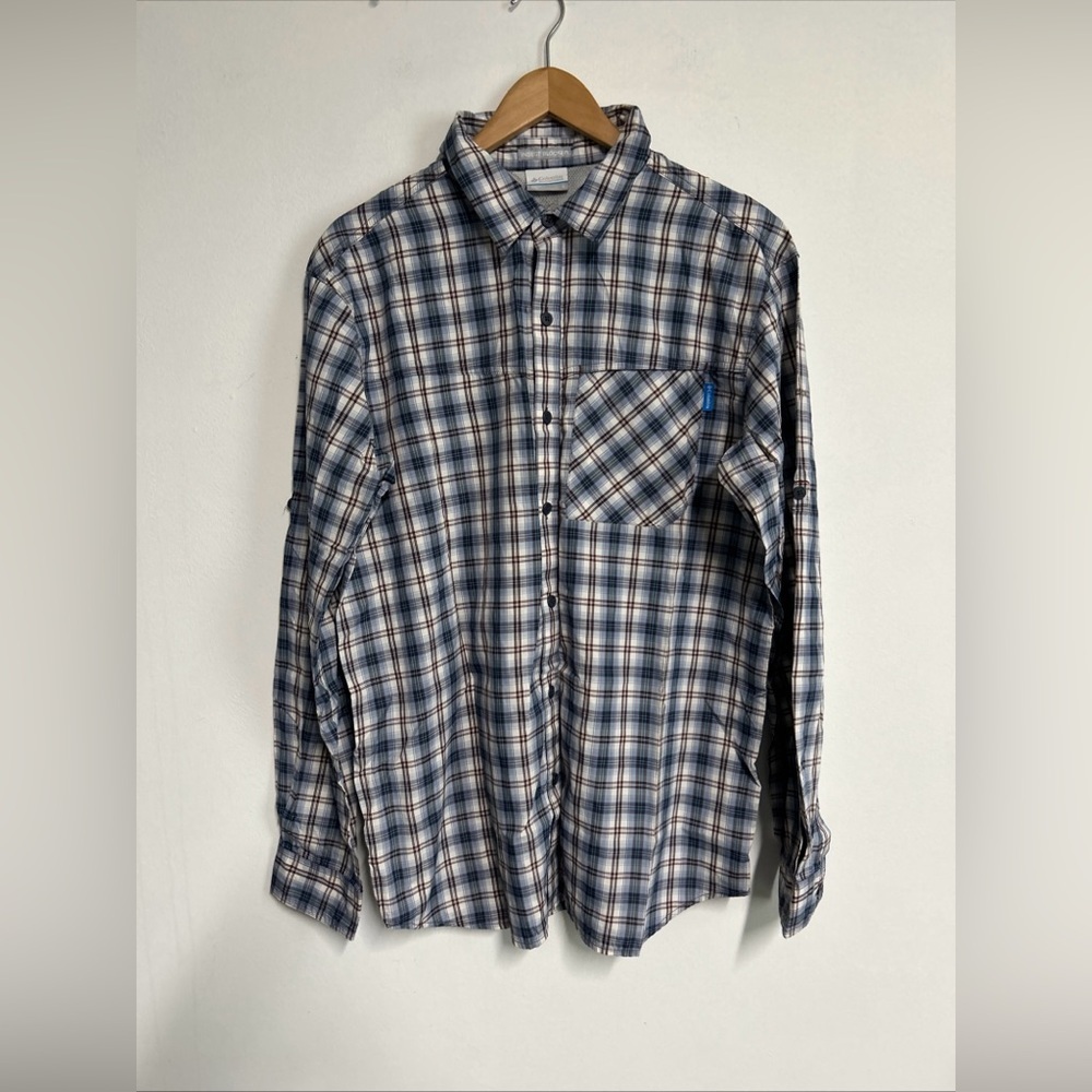 Columbia Men's Large Insect Repellent Plaid Button Front Shirt Roll‎ Tab Sleeve